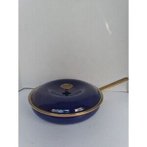 Copco Sam Lebowitz Fry Pan Skillet Lid Enamelware‎ Blue Gold Trim 10"